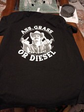 ASS GAS or DIESEL T-Shirt Cowboy Hat Bird Shoot Mustache Made in USA Size Large