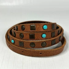 NAPAIJRI Turquoise Studded Leather Belt Narrow Western Boho Hippy Skinny