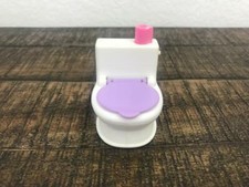 Fisher Price Loving Family Dollhouse Bathroom White Purple Lid Toilet w/Toilet P
