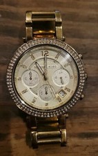 Michael Kors MK5354 Parker Gold Tone Crystal Pave Stainless Watch Need Battery