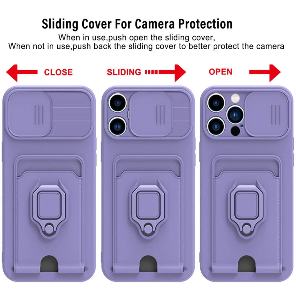 For iPhone 15 14 13 12 Pro Max 11 XS Plus ShockProof Card Ring Holder Case Cover - Image 4 of 4