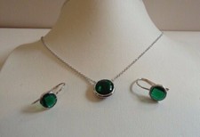 Lab Created Green Emerald Round Cut 3Ct Women Jewelry Set 14K White Gold Plated