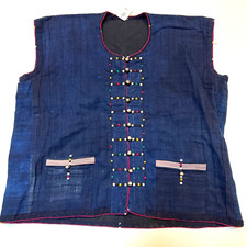 Lane Xang Cotton Lined Vest. Sz Xl Blue With Decorative Front & Pockets