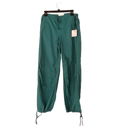 Happily Grey Parachute Pants Green Cotton Wide Leg Pockets Sz S LIghtweight