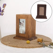 Wood Pet Urn Memorial Box with Photo Frame 5.51 x 4.13 x 6.69inch Black Brown