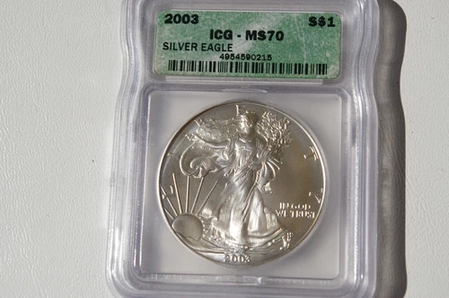 2003  $1 American Silver Eagle MS70 Graded by ICG