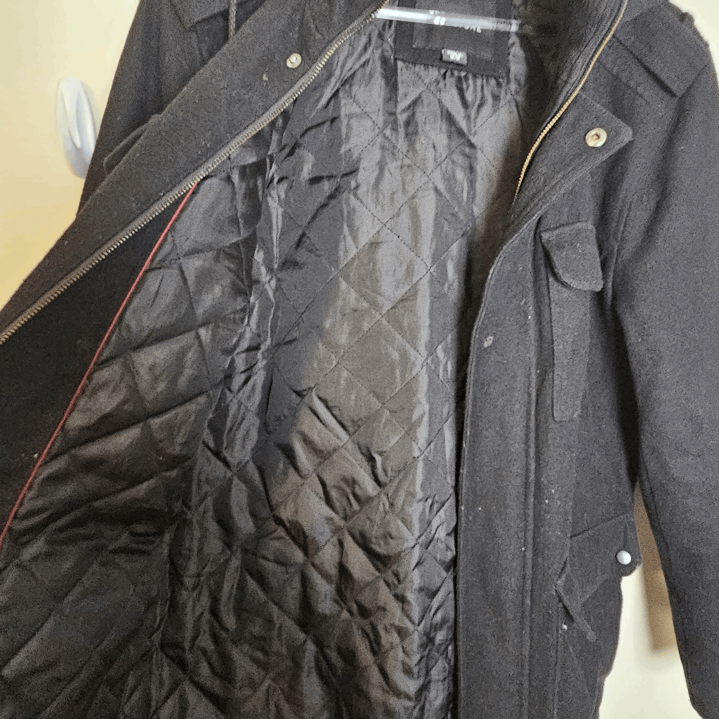 Structure Full Zip with Pockets Wool Hooded Peacoat Overcoat