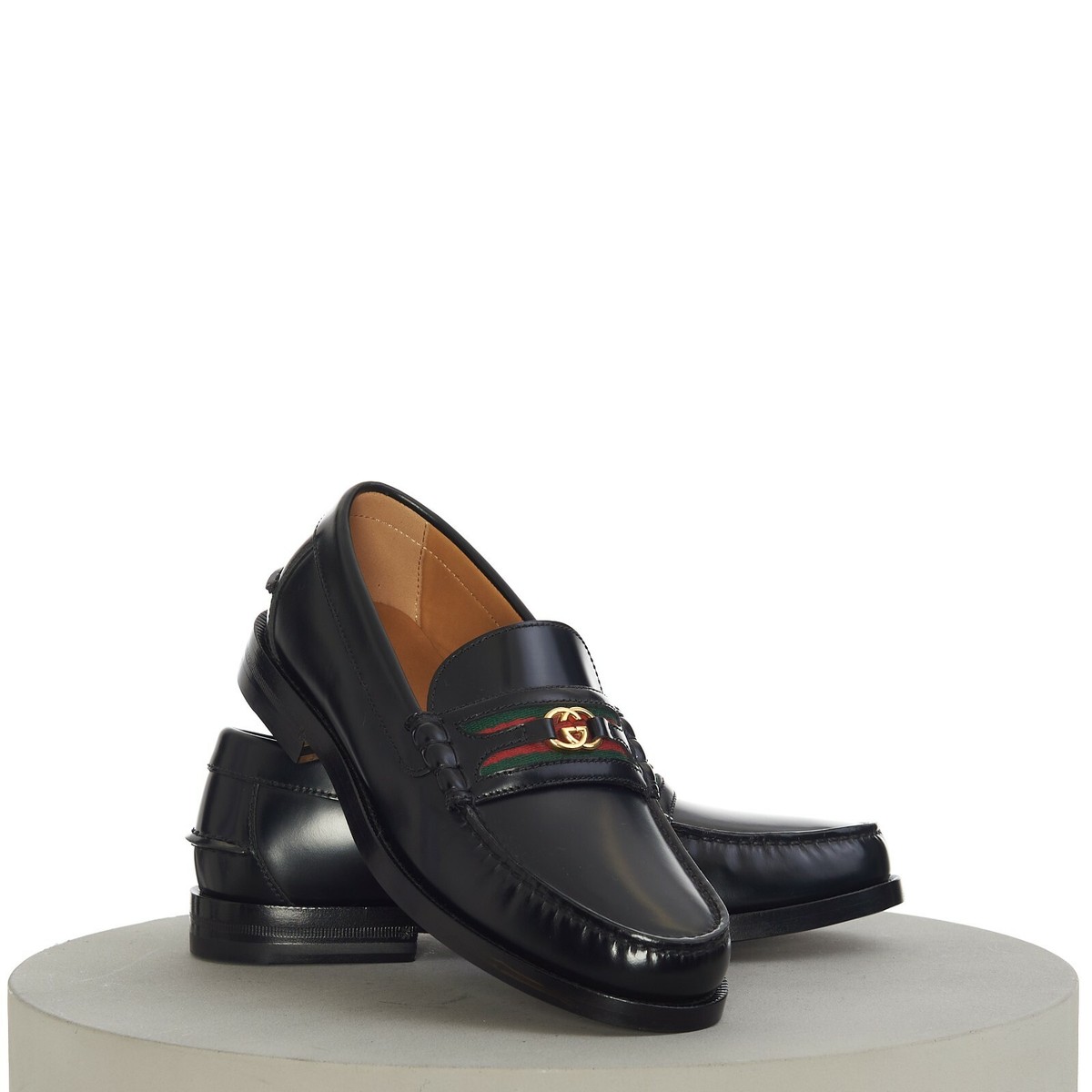 GUCCI Black Leather GG Web Loafer Men\'s Italy Size 41 428609 04W US Size 8.5 GUCCI 920$ Men main image 2