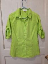 Coldwater Creek No Iron Womens Size S 8 Green 3/4 Sleeve Blouse Shirt Top