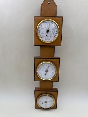 4/3 Goldtime Wetterstation Barometer / Hygrometer / auf Leder Made in Italy 2003