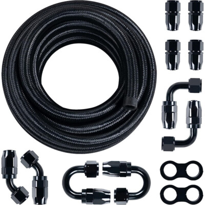 10FT 20FT CPE Braided Nylon Fuel Line Kit 6AN 8AN 10AN with Hose End Fittings
