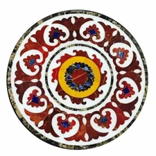 2' white Marble Table Top dining coffee side inlay Pietra Dura antique Decor s84
