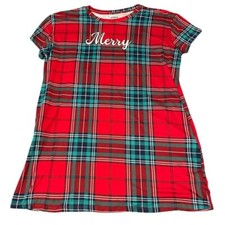 Joyspun Plaid Nightgown Womens Size Large/XL Red Sleepshirt Pajamas Pjs Pockets