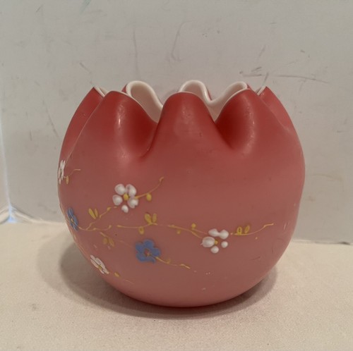 MT. WASHINGTON ART GLASS SATIN ROSE BOWL VASE ENAMEL DAISIES DECORATION - Picture 3 of 6