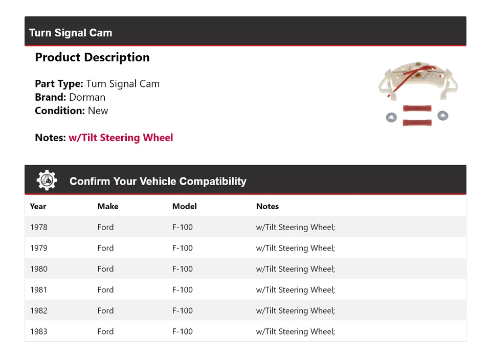 Cámara intermitente para Ford F-100 Dorman 1978-1983 1979 1980 1981 1982 Foto 2 de 4