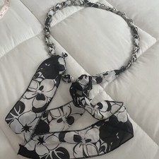 Scarf Chain Belt Black White Floral 77  Long