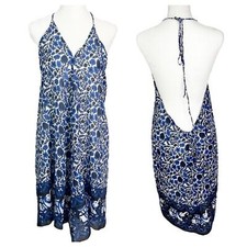 Band of Gypsies Backless Halter Semi-Sheer Bohemian Floral Elephant Sundress L