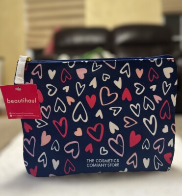 Makeup Travel Pouch/Bag Cosmetics Company Store - Blue w/ Hearts Design
