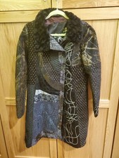 Desigual Rare Color Women's Coat. Button Up *see The Back* Face Art Stunning Euc