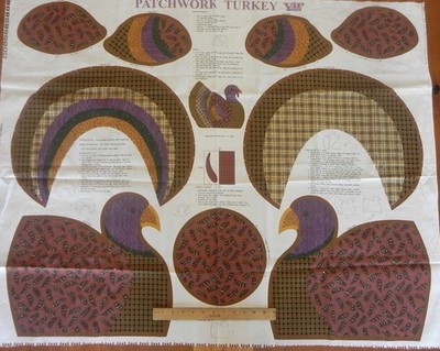 CRANSTON VIP VINTAGE PATCHWORK TURKEY THANKSGIVING CHRISTMAS FABRIC PANEL DIY
