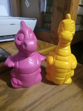 2 Vintage 1992 TUPPERWARE TUPPERTOYS 3-piece Stacking Dinosaur / Dragons Toys