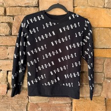 AIR Jordan Kids Medium 10-12 Black White All Over Logo Print Crewneck Sweatshirt