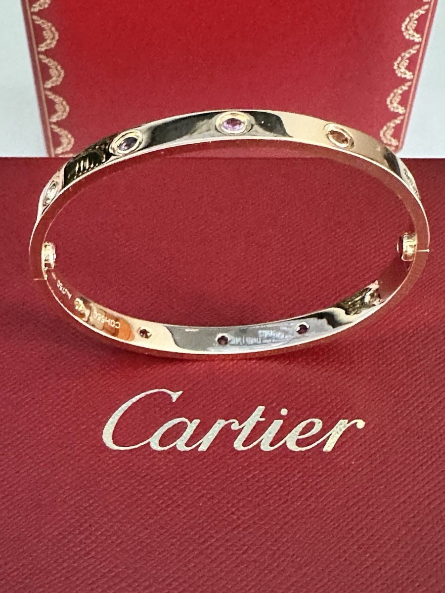 Cartier LOVE 18K Rose Gold Multi Sapphire Stone Bangle Bracelet