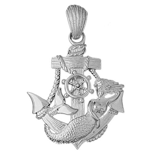 Rhodiniert 925 Sterlingsilber Meerjungfrau und Seemann Schiff Anker Charm Anhänger - Bild 1 von 2