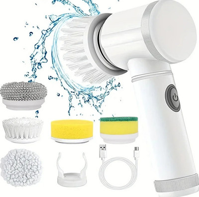 1pcs Electric Spin Scrubber   Cordless Cleaning Brush with 5 Replaceable Heads