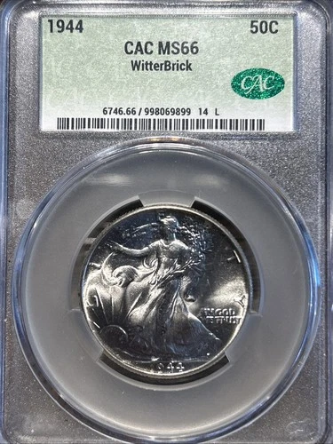 1944 WALKING LIBERTY SILVER HALF DOLLAR MS66 CACG UNCIRCULATED Witter Brick