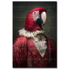 GOTHIC VICTORIAN RED MACAW ART PRINT, Animal Bird Decor Fantasy Parrot Poster