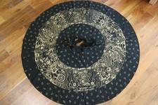 Vintage 1960's Mexican Black Cotton Gold Painted Circle Skirt Size 32" Waist