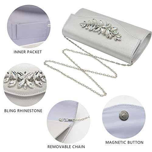 Clutch Purses for Women Bling Rhinestone Evening Bag Wedding Formal Silver - Picture 5 of 6