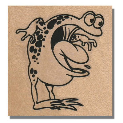 Wood Rubber Stamp, Fun Big Eye Frog, Amazing Surprised Animal Scream Mouth Open