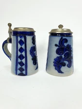 Vintage Handarbeit German Stoneware Pottery Gray Blue Salt Glazed Beer Stein
