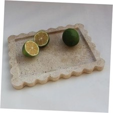 Natural Travertine Tray with Scalloped Edge, Rectangle Vanity Beige Travertine