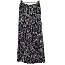 Vintage Navy Blue Paisley Pleated Broomstick Maxi Skirt M