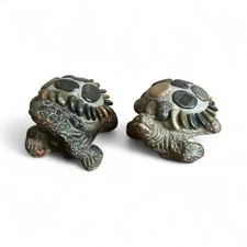 Pair of Turtle Figurines Pebble Stone Shell Earthy Home Decor Naturecore 4"