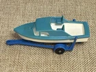 Vintage Matchbox Lesney No. 9 Cabin Cruiser Boat and Trailer Blue/White No Box