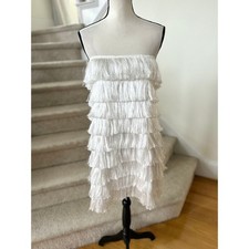 Nasty Gal White Tiered Fringe Western Can Can Mini Dress Bride Bachelorette