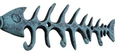 Nautical Coastal Fish Bones Cast Iron Wall Hook Peg Decor Teal Black
