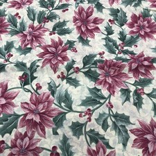 Christmas Pink Poinsettias W Leaves Berries Quilting Fabric Cranston 1 Yard