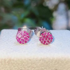 1.30Ct Round Lab Created Pink Ruby Flower Stud Earrings 14K White Gold Plated