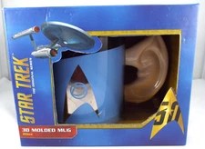 NIB Just Funky 2016 Star Trek 3D Molded Spock Ear 20 Ounce Ceramic Coffee Mug