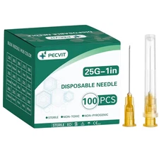 100Pack 25Ga 1 inch Needles(25mm) Luer Lock Lab Dispensing 25G 1 