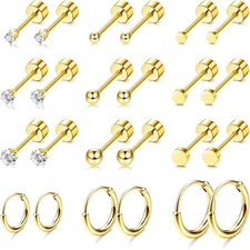 FASACCO Small Tiny Stud Flat Back Earring Hypoallergenic Gold Studs gold tone 