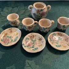 Vtg Partial Miniature China Set Dollhouse Play Floral READ