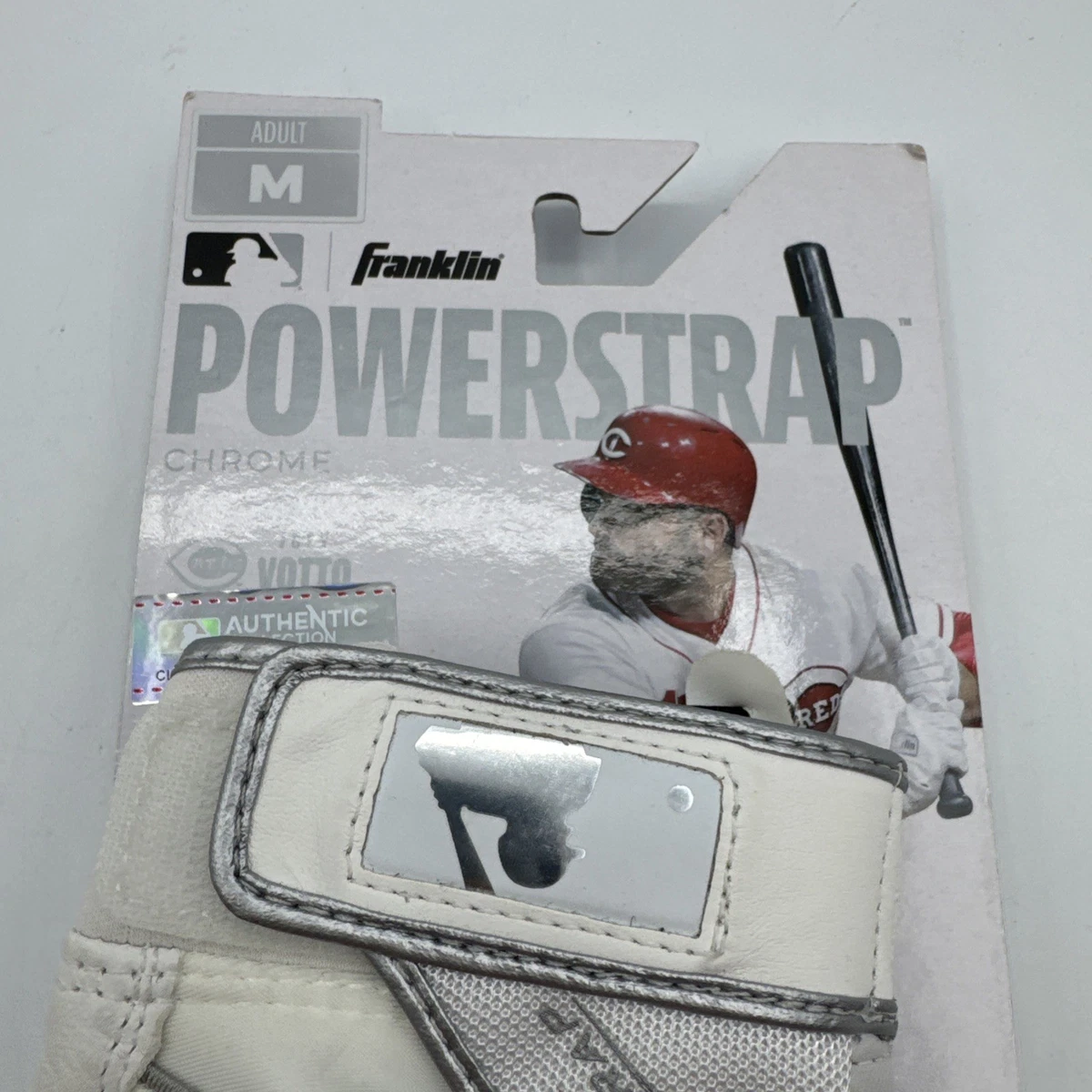 Guantes de bateo Franklin Powerstrap blancos y cromados medianos para adultos - (20491F2) nuevos
