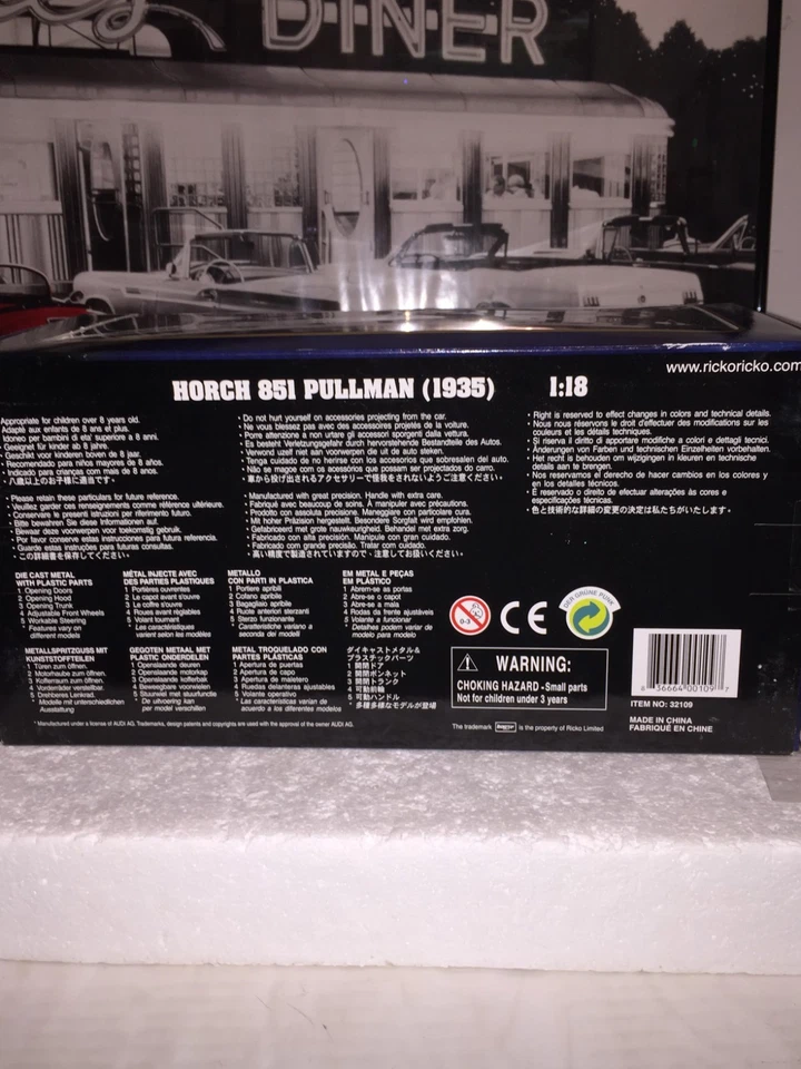 Ricko Horch 851 Pullman Die Cast carro preto 1935 na caixa com suporte - Imagem 2 de 4