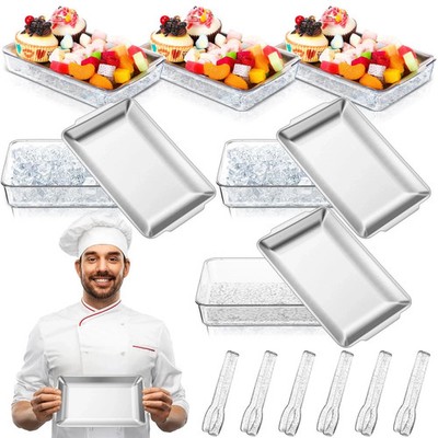 6 Set 8.7x5.5 Small Chilled Serving Tray for Parties with Tongs, Ice Chilled ...